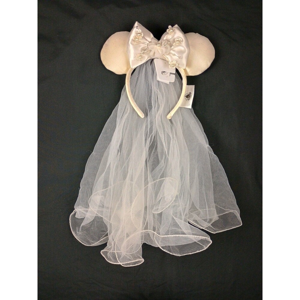 Disney Parks Minnie Mouse Wedding Bridal Wife With Veil Ears Headband NWT